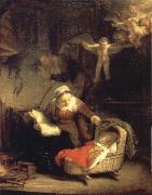 REMBRANDT Harmenszoon van Rijn The Holy Family with Angels oil painting reproduction